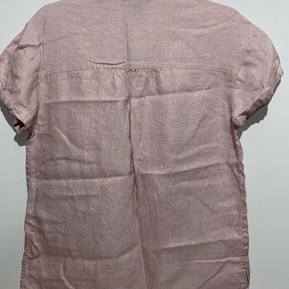Ellen Tracy Women's Light Pink Linen Lace-Up Short Sleeve Top Size Medium - Picture 6 of 10